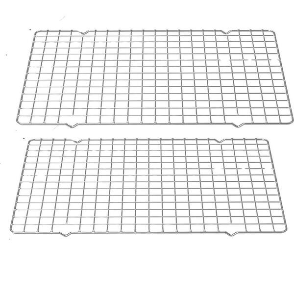 Stainless Steel Cooling Rack Set Silver Oven Dishwasher Safe Nonstick Grid for Baking Roasting Cooking 2 pcs
