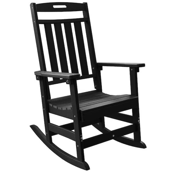 Black HDPE Plastic Outdoor Rocking Chair, Porch Deck Rocker