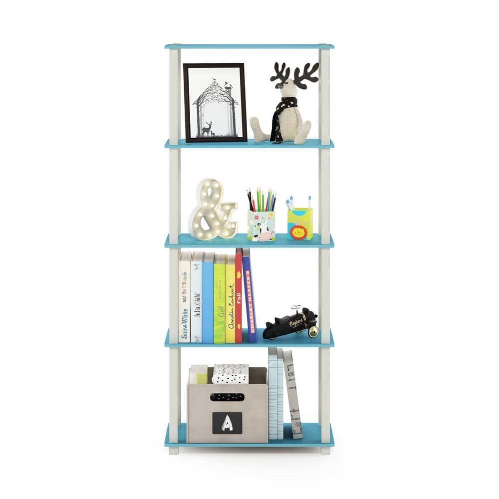 Light Blue and White 5-Tier MDF and PVC Display Shelf