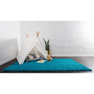 Solid Shag Turquoise 6 ft. x 9 ft. Area Rug