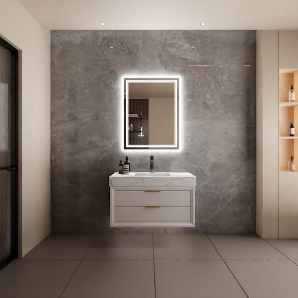 Unbranded 2-8 in. W x 36 in. H Rectangular Frameless Wall Mounted LED Bathroom Vanity Mirror in Silver