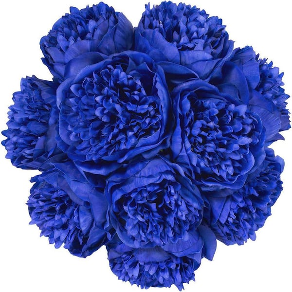 13 in. Navy Blue Indoor/Outdoor Artificial Peony Flower (10-Pieces