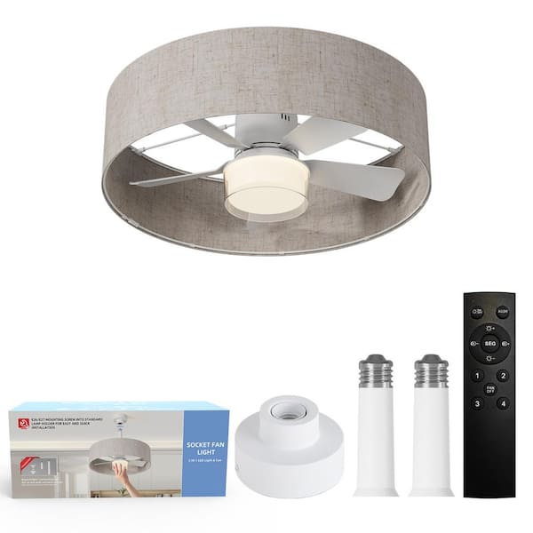 17.7 In. Indoor Socket Ceiling Fan Light with Lampshade and Remote, LED Light, 4 Fan Speed, 3 Color Lights (Gray)