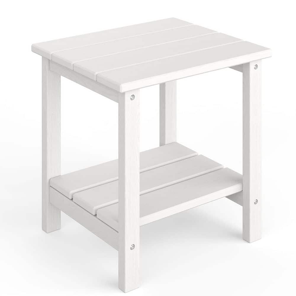 HDPE Plastic White Wood Texture Square Adirondack Outdoor Side Table with Storage Shelf price history on PriceWatchPro