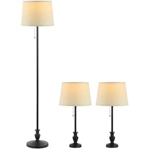 3-Pack Metal Table Lamps and Floor Lamp with Matt Dark Brown Finish