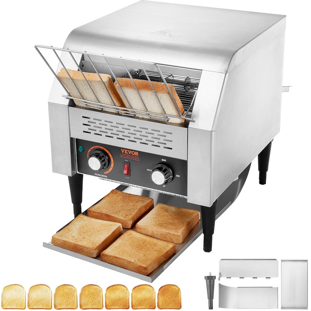 Commercial Conveyor Toaster 300 Slices/Hour Conveyor Belt Toaster Heavy Duty Stainless Steel Toaster Oven Silver