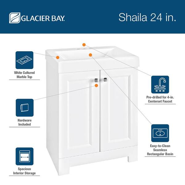 Shaila 24.5 in. W Bath Vanity in White with Cultured Marble Vanity Top in White with White Sink Shaila 24.5 in. W Bath Vanity in White with Cultured Marble Vanity Top in White with White Sink