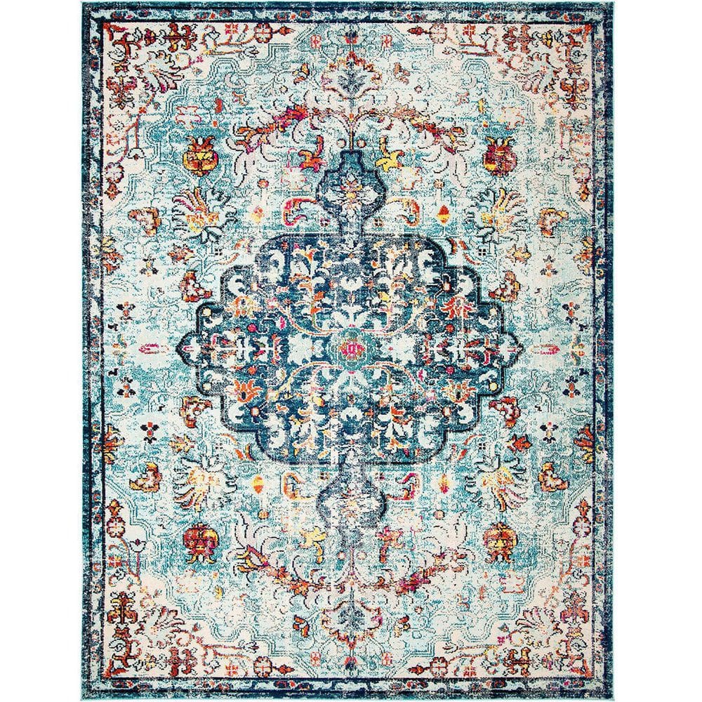 Blue Polypropylene 6 ft. x 9 ft. Geometric Indoor Area Rug