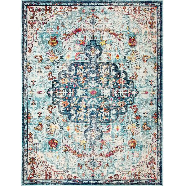 Blue Polypropylene 6 ft. x 9 ft. Geometric Indoor Area Rug A46A1