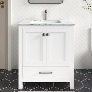 Anneliese 30 in. W x 21 in. D x 35 in. H Single Sink Freestanding Bath Vanity in Matte White with Carrara Marble Top