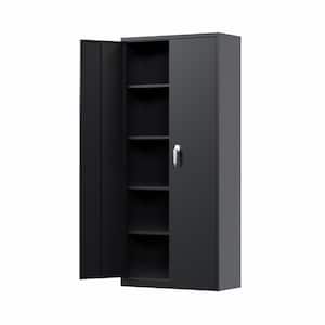 31.5 in. W x 70.9 in. H x 15.75 in. D Metal Storage Cabinet in Black, Steel Garage Cabinets with Single Handle