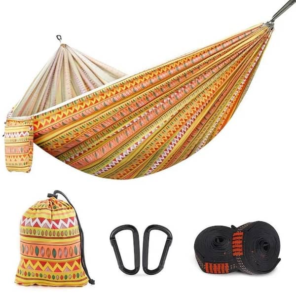 AOPSPS 9 ft. Portable Fabric Hammock with Tree Straps and Travel Bag for Travel, Camping, Outdoor Activity in Yellow