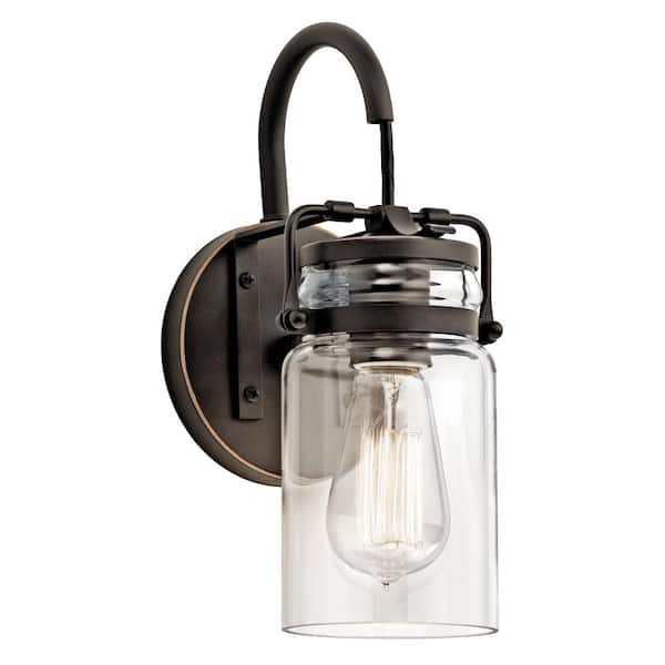 KICHLER Brinley 1-Light Olde Bronze Bathroom Indoor Wall Sconce Light with Clear Glass Shade