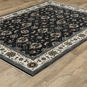 Victoria Blue/Ivory 2 ft. x 8 ft. Traditional Oriental Persian-Inspired Polyester Fringed-Edge Indoor Runner Area Rug