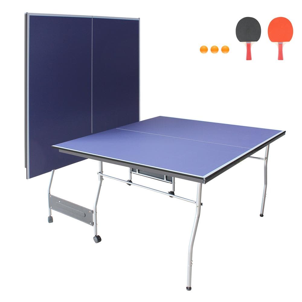 8FT Foldable Table Tennis Table Set-Mid-Size, Portable, with Net, 2 Paddles