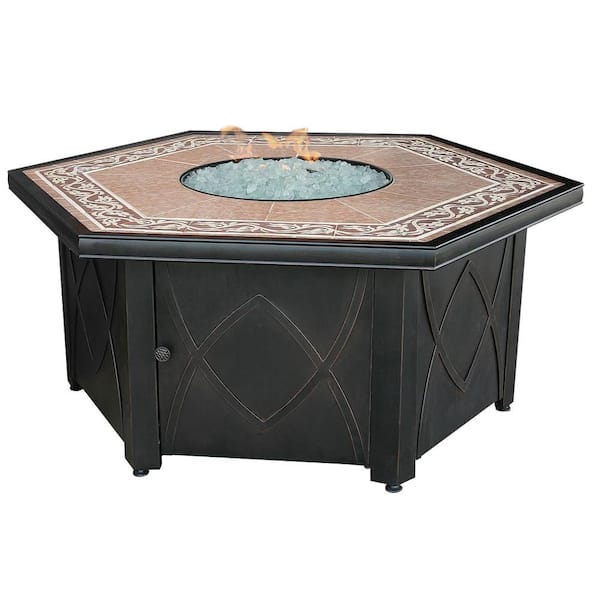 UniFlame 55 in. Hex Gas Fire Bowl with Tile Mantel
