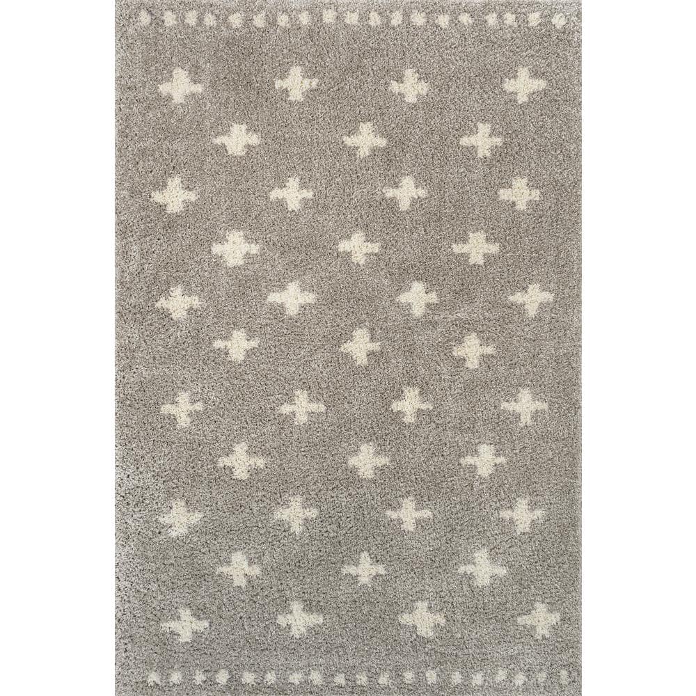 Gray and Ivory Geometric Shag Area Rug, 3x5 Feet