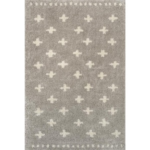 Cristo Berber Geometric Shag Gray/Ivory 3 ft. x 5 ft. Area Rug