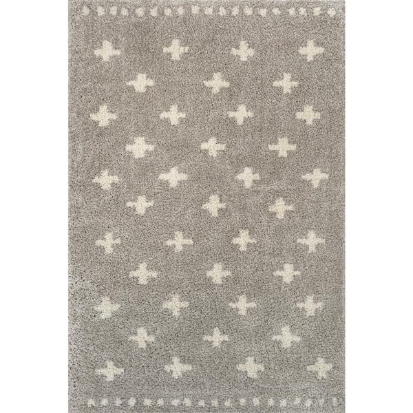Cristo Berber Geometric Shag Gray/Ivory 5 ft. x 8 ft. Area Rug