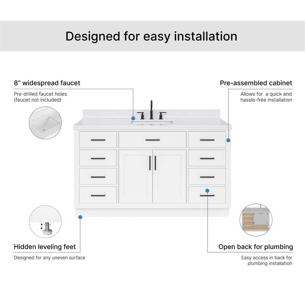 Hepburn 60" White Hardwood Single Basin Vanity Set