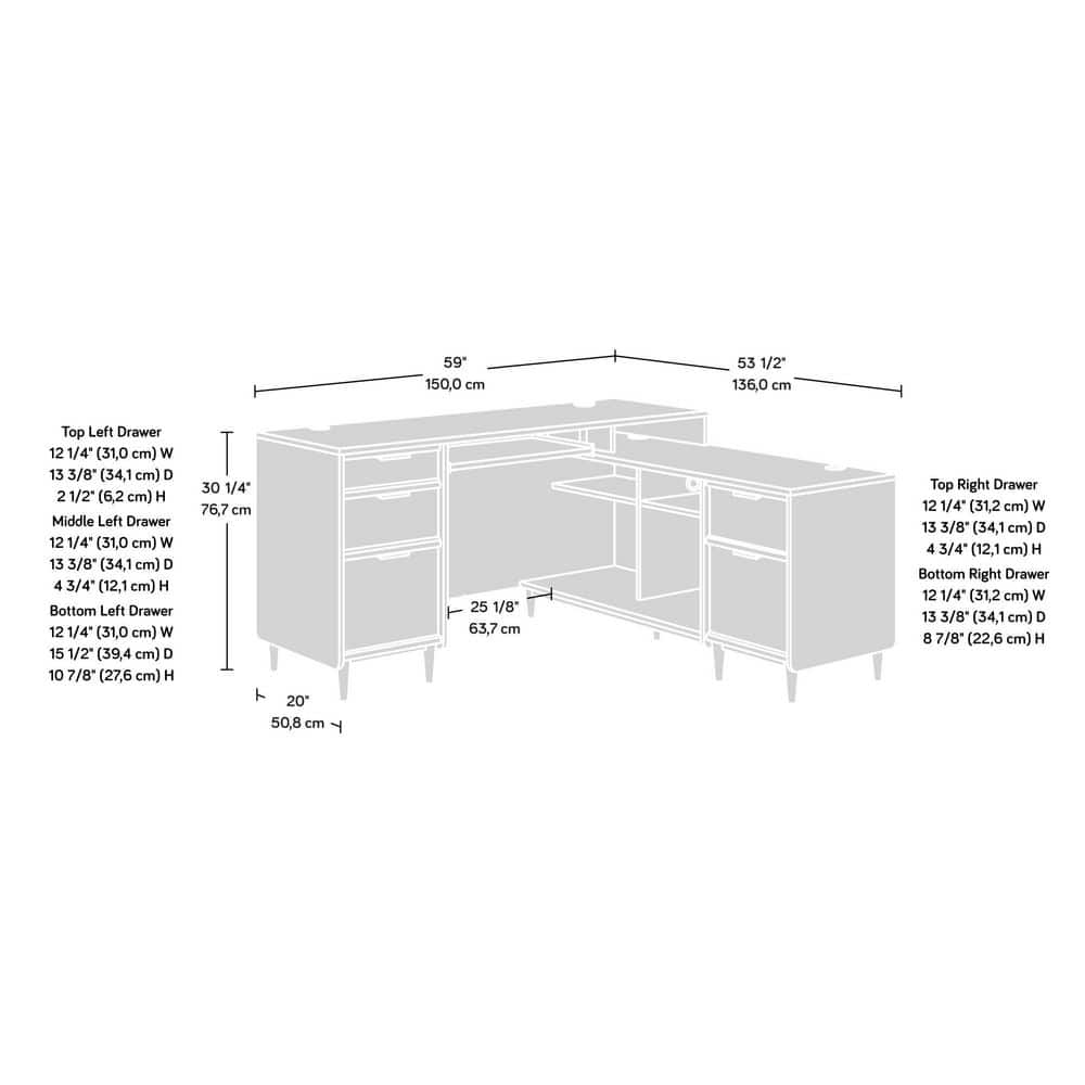 Clifford Natural Maple L-Shaped Computer Desk with Keyboard Tray and Filing Cabinet