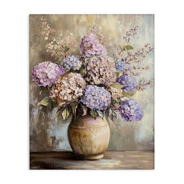 Purple Hydrangea Pottery by Petal Prints Design Unframed Nature Graphic Art Print 20 in. x 16 in.
