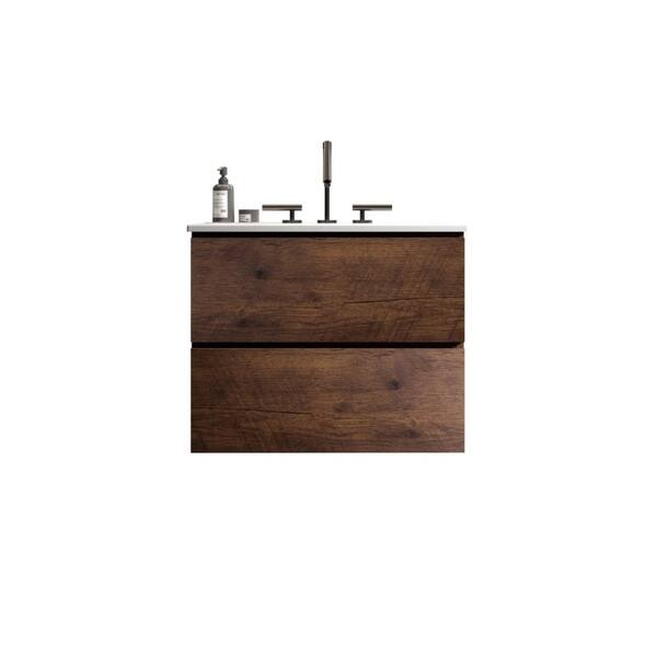 ZXDDMS 24 in. Single Sink Floating Walnut Bath Vanity with White