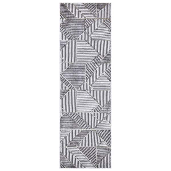 Concord Global Trading BrightonCollection Madison Gray 2 ft. x 7 ft. Geometric Runner Rug