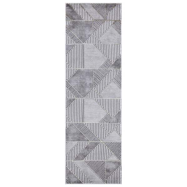 BrightonCollection Madison Gray 2 ft. x 7 ft. Geometric Runner Rug