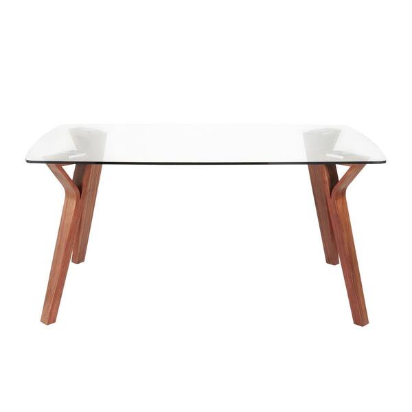 Lumisource Folia Rectangular Walnut Wood Dining Table with Clear Glass Top