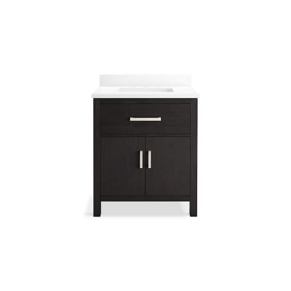 KOHLER Kresla 30.98in. Single Sink Freestanding Carbon Oak Bath Vanity with White Quartz Top Assembled