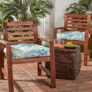 Painted Paisley Baltic Square Tufted Outdoor Seat Cushion (2-Pack)