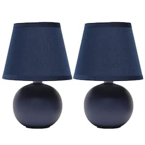 8.66 in. Blue Traditional Petite Ceramic Orb Base Table Lamp Set with Matching Tapered Drum Fabric Shade (2-Pack)