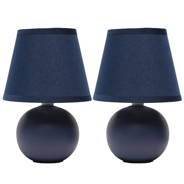 Creekwood Home 8.66 in. Blue Traditional Petite Ceramic Orb Base Table Lamp Set with Matching Tapered Drum Fabric Shade (2-Pack)