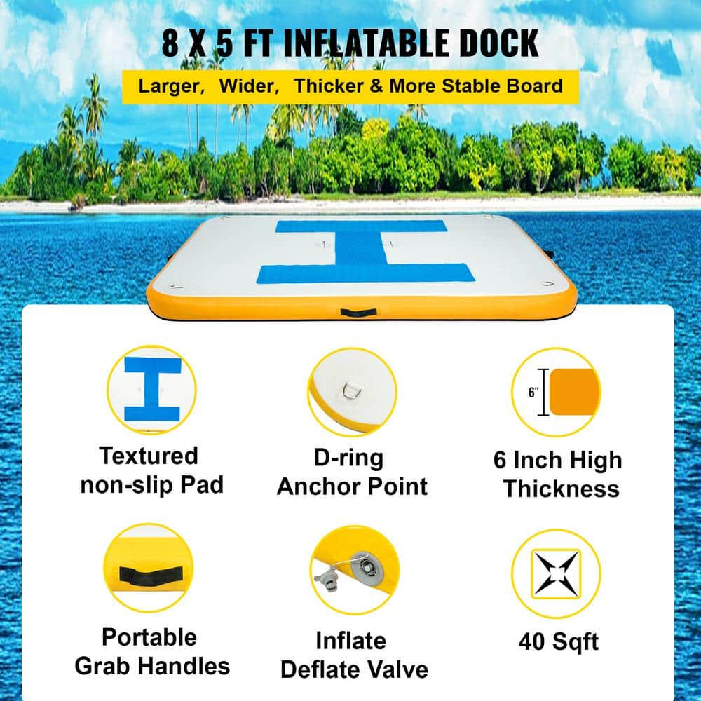 VEVOR 8 x 5 ft Inflatable Floating Dock with Electric Air Pump
