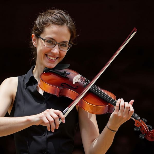 SKYSHALO Violin 4/4 Full Size Violin Fiddle Set with Hard Case Rosin Bow Shoulder Rest Bridge Extra Strings (Glossy Brown)