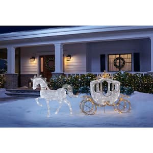 58 in 180-Light LED Carriage with 43 in LED Horse Yard Sculpture