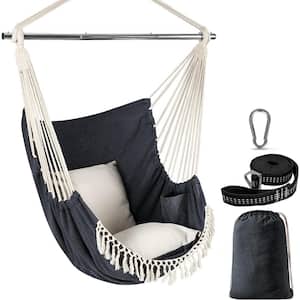 Hammock Chair Hanging Seat 2-Pillows Included, Durable Stainless Steel Spreader Bar Portable Hanging Chair, Dark Grey