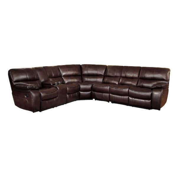 EVERGLADE HOME Slater 105 in. W Pillow Top Arm 4-Piece Faux Leather L Shaped Sectional Sofa in Dark Brown