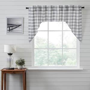 Sawyer Mill Plaid 36 in. L Cotton Swag Valance in Country Black Soft White Pair