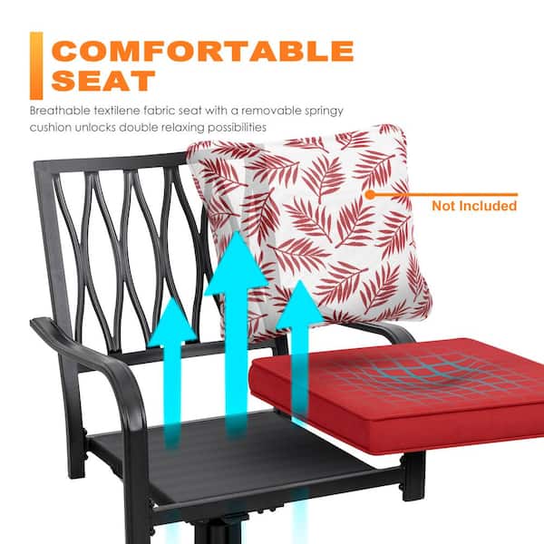 Nuu Garden - Black 7-Piece Metal Rectangle Outdoor Dining Set with Cushion Patio Furniture Set with Swivel Dining Chair