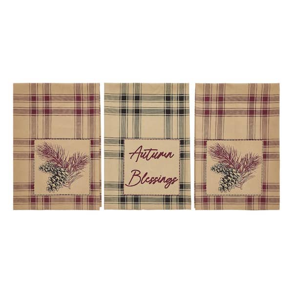 VHC BRANDS Connell Multicolored Seasonal Plaid Pinecone Muslin Cotton Kitchen Towel Set (Set of 3)