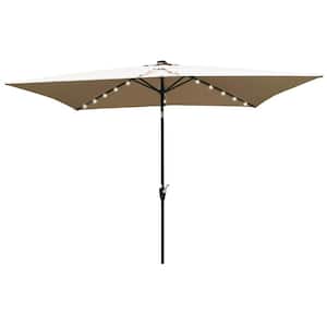 10 ft. x 6.5 ft. Steel Push Button Solar Tilt Patio Umbrella in Mushroom Beige