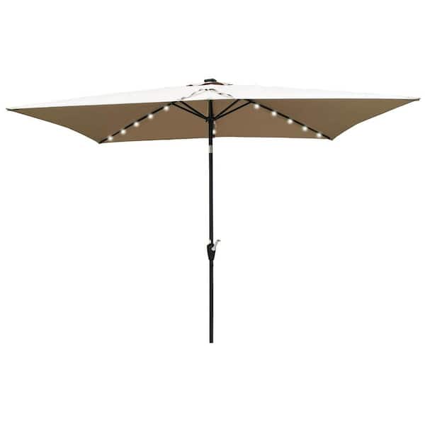 ITOPFOX 10 ft. x 6.5 ft. Steel Push Button Solar Tilt Patio Umbrella in Mushroom Beige