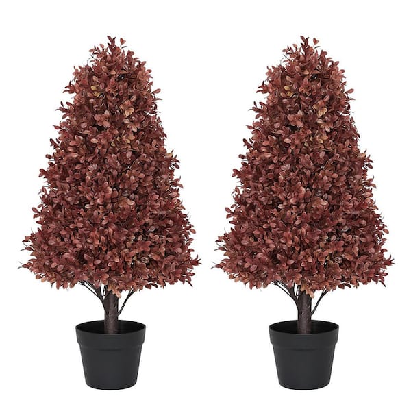 2.5 ft. Artificial Autumn Fall Decor Topiary Boxwood Tree Outdoor Faux Shrub (2 Packs)