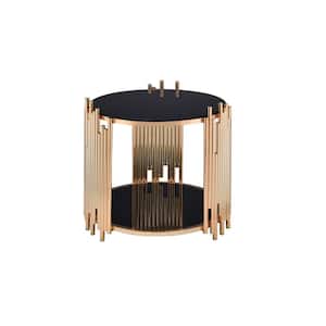 Tanquin Black Glass and Gold End Table
