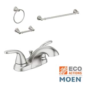 Adler 4 in. Centerset 2-Handle Bath Faucet with 3-Piece Hardware Set in Spot Resist Brushed Nickel (24 in. Towel Bar)