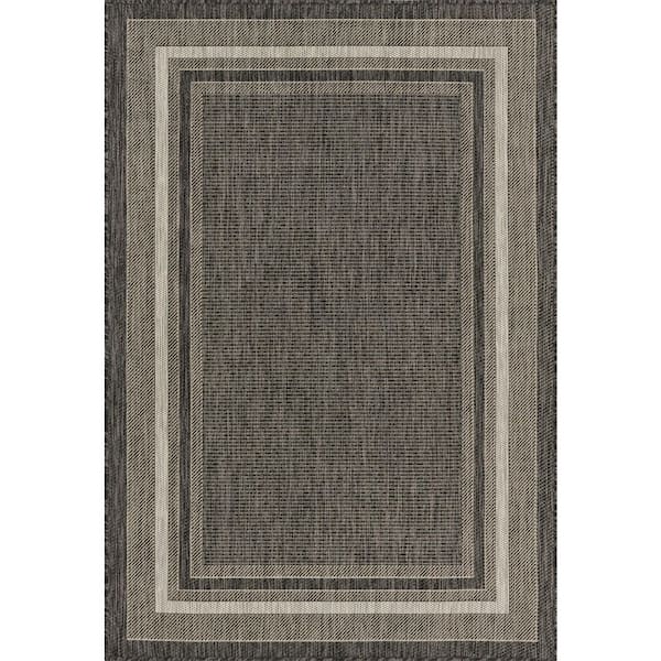 Unique Loom Outdoor Soft Border Black 4' 0 x 6' 0 Area Rug