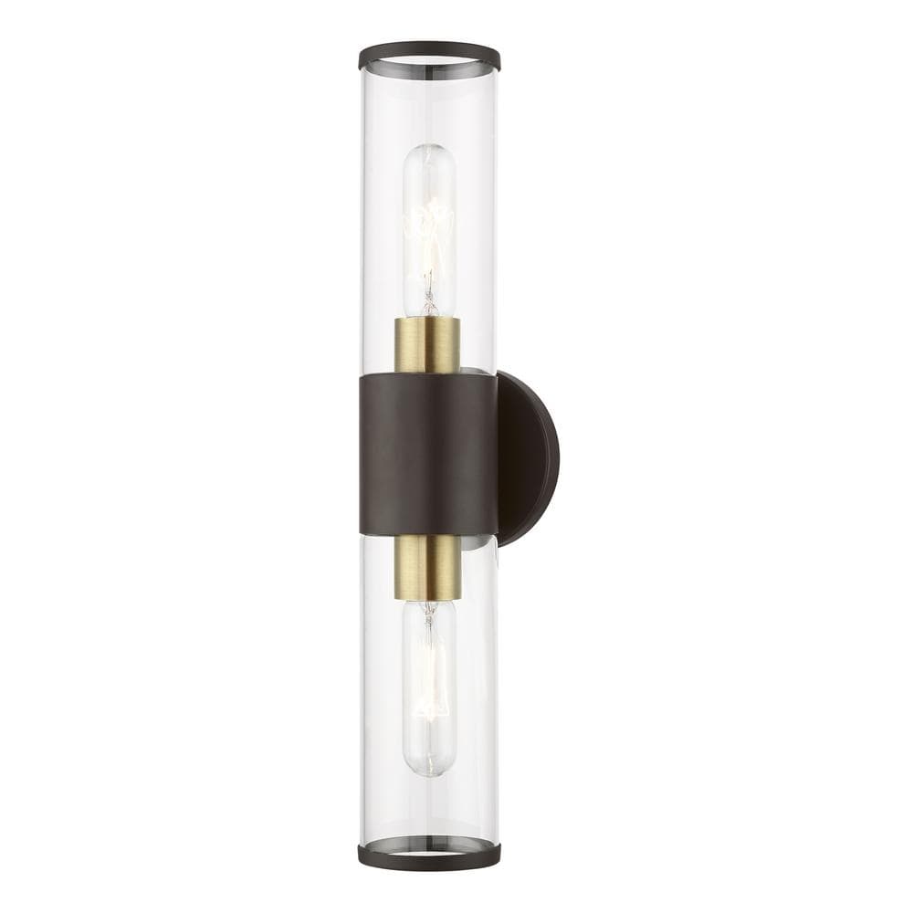 Bronze and Brass 18.5" Industrial Wall Sconce with Glass Shades