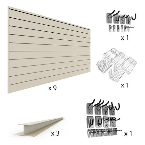 Proslat 48 in. H x 96 in. W 288 sq. ft. PVC Slat Wall Panel Set U-Turn Bundle in Sandstone